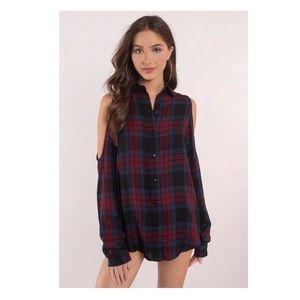Tobi Plaid Cutout Top - Brand New with Tags
